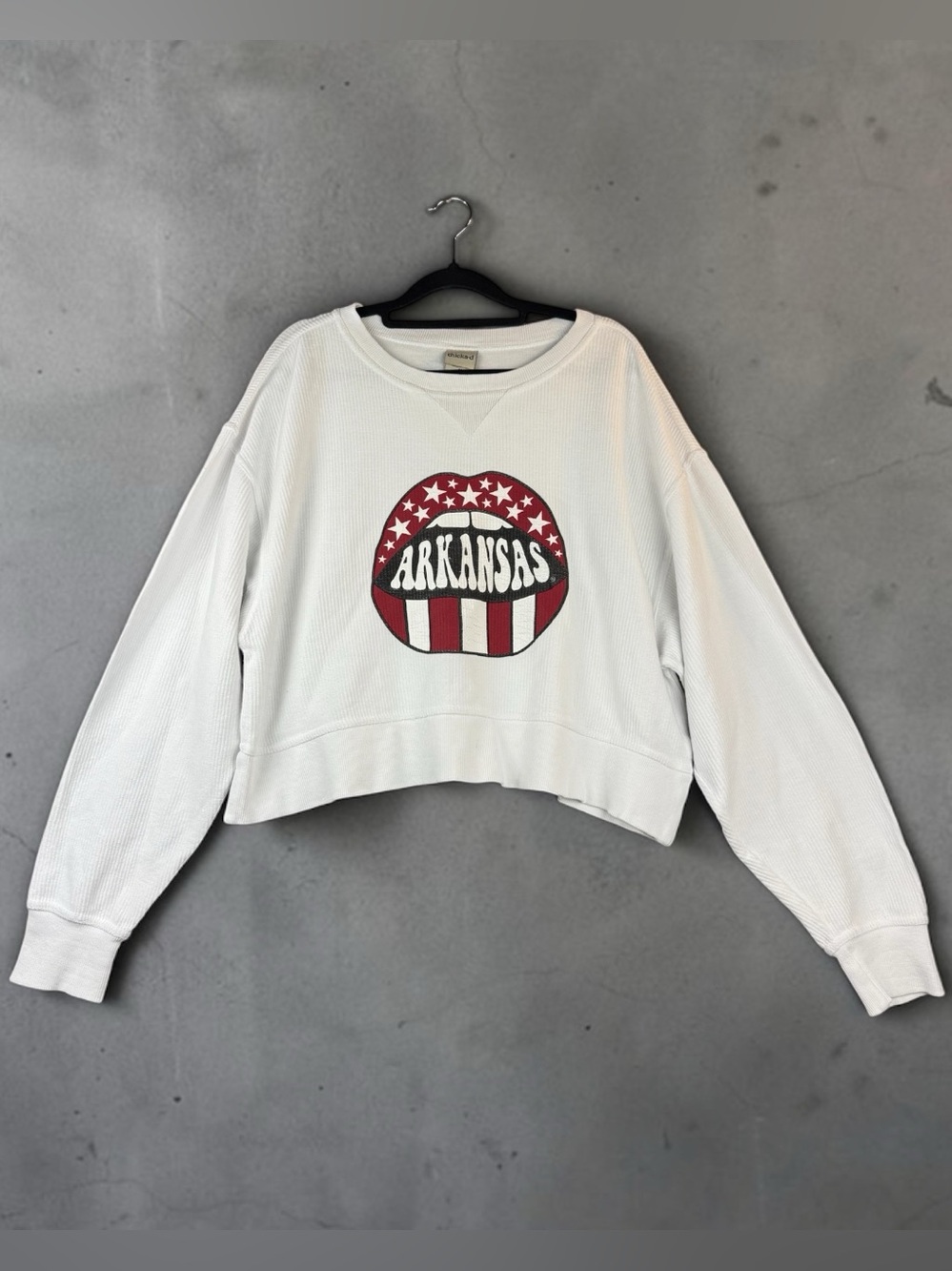 Chicks-D Arkansas Graphic White Cropped Sweatshirt Medium